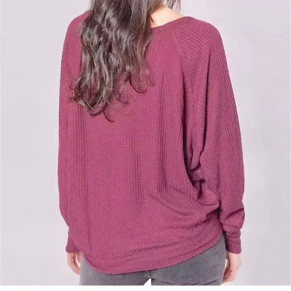 NWT Free People Thermal‎ Womens Small Mulberry Santa Clara Shirt Top V Neck